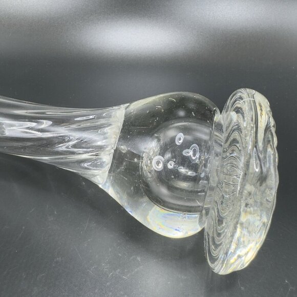 Mid Century Clear Art Glass Swung Vase Vessel Jack In The Pulpit With Bubbles - Picture 3 of 15